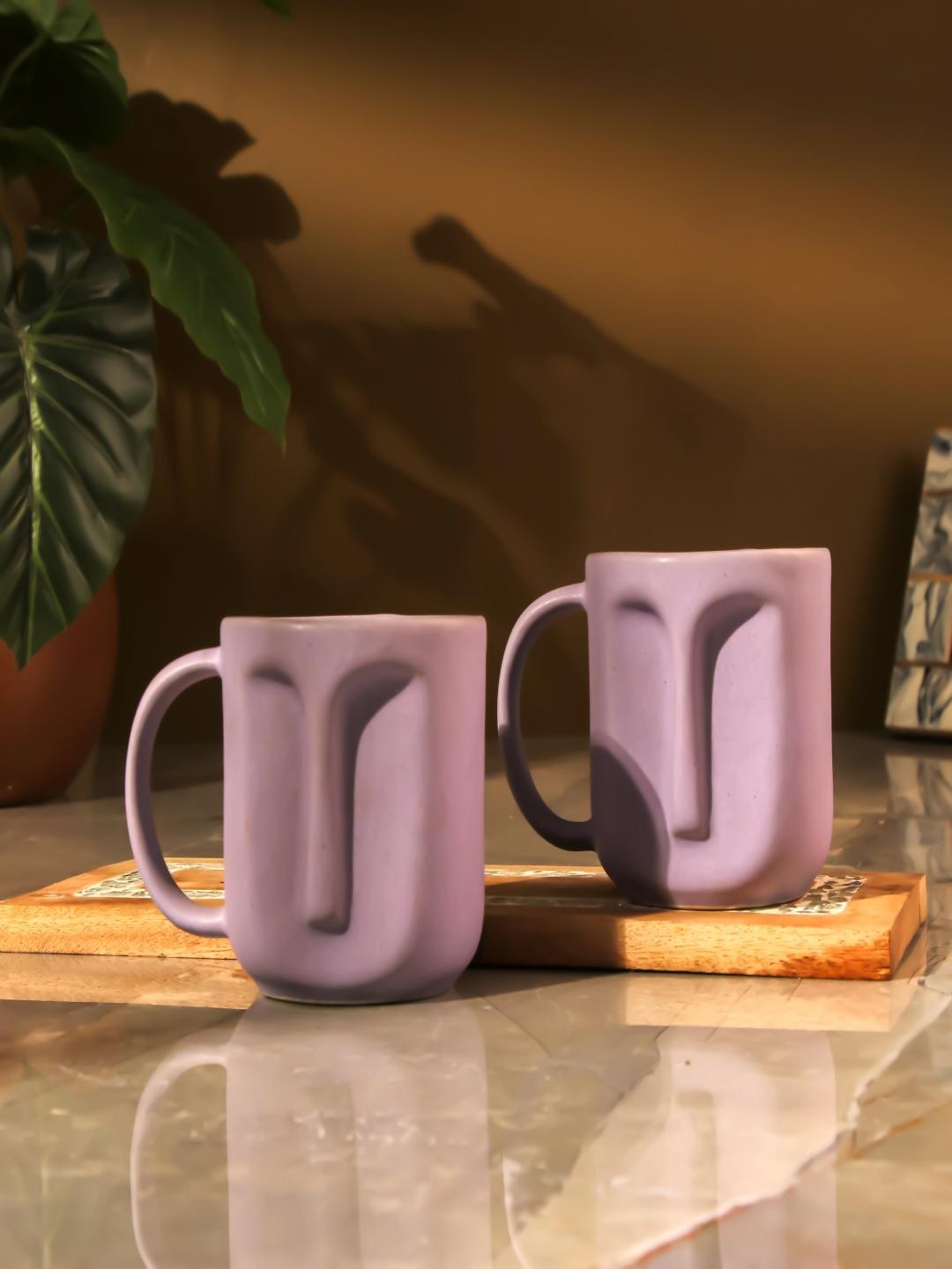 

The Decor Mart Purple 2 Pieces Textured Ceramic Matte Mugs 300 ml Each