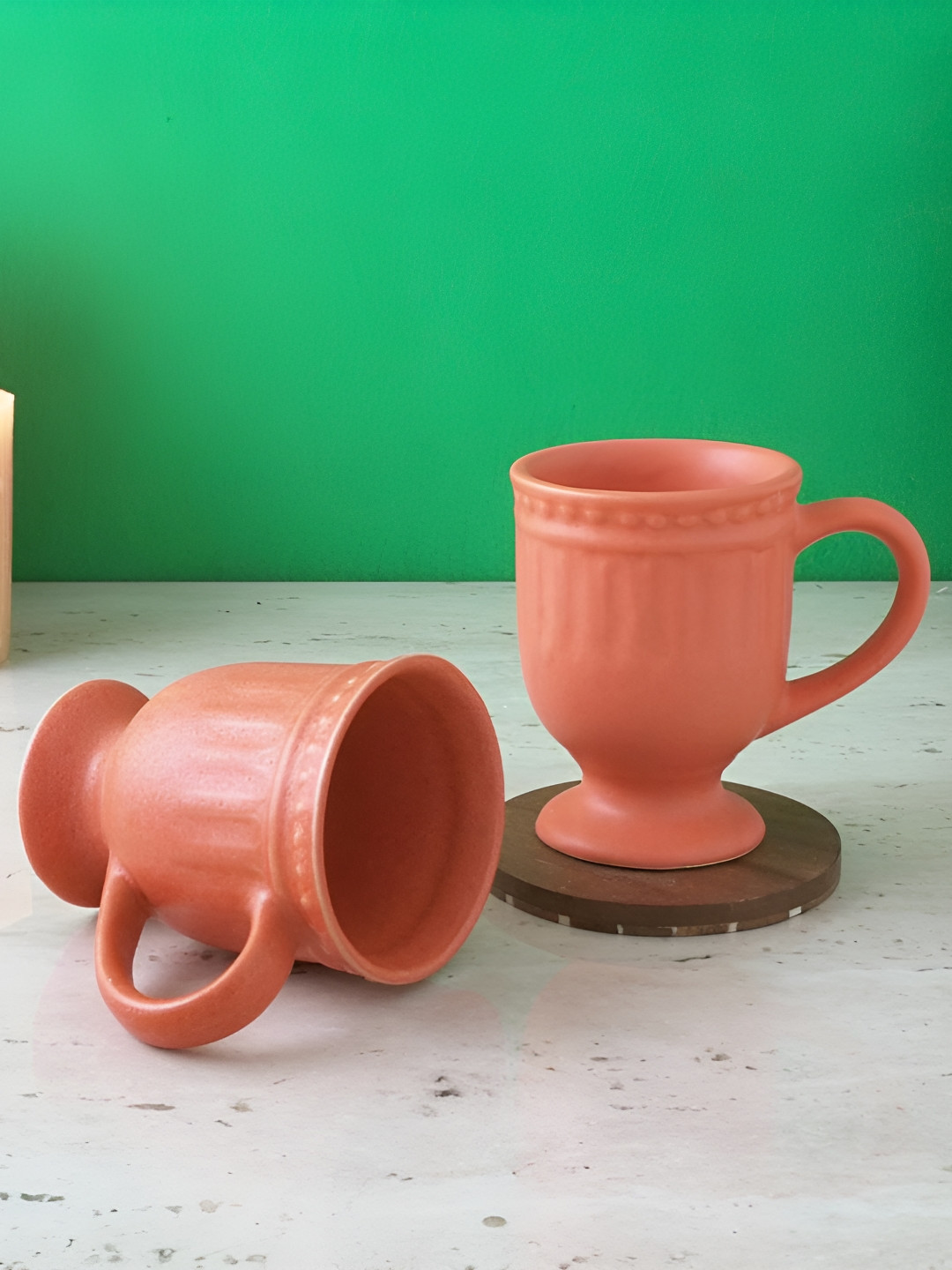 

The Decor Mart Orange 2 Pieces Textured Ceramic Glossy Mugs 300 ml