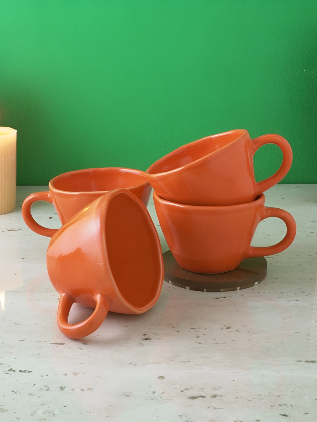 

The Decor Mart Orange 4 Pieces Ceramic Glossy Cups 250 ml