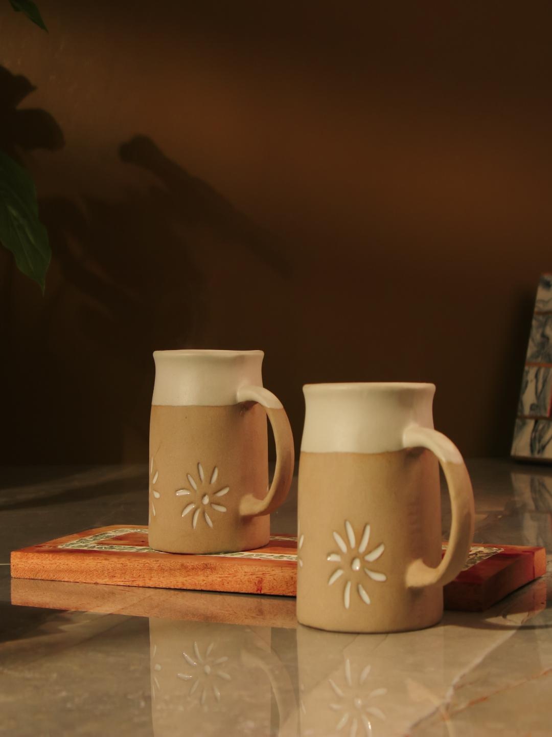 

The Decor Mart Beige & Brown 2 Pieces Ethnic Motifs Printed Ceramic Matte Mugs 300ml Each