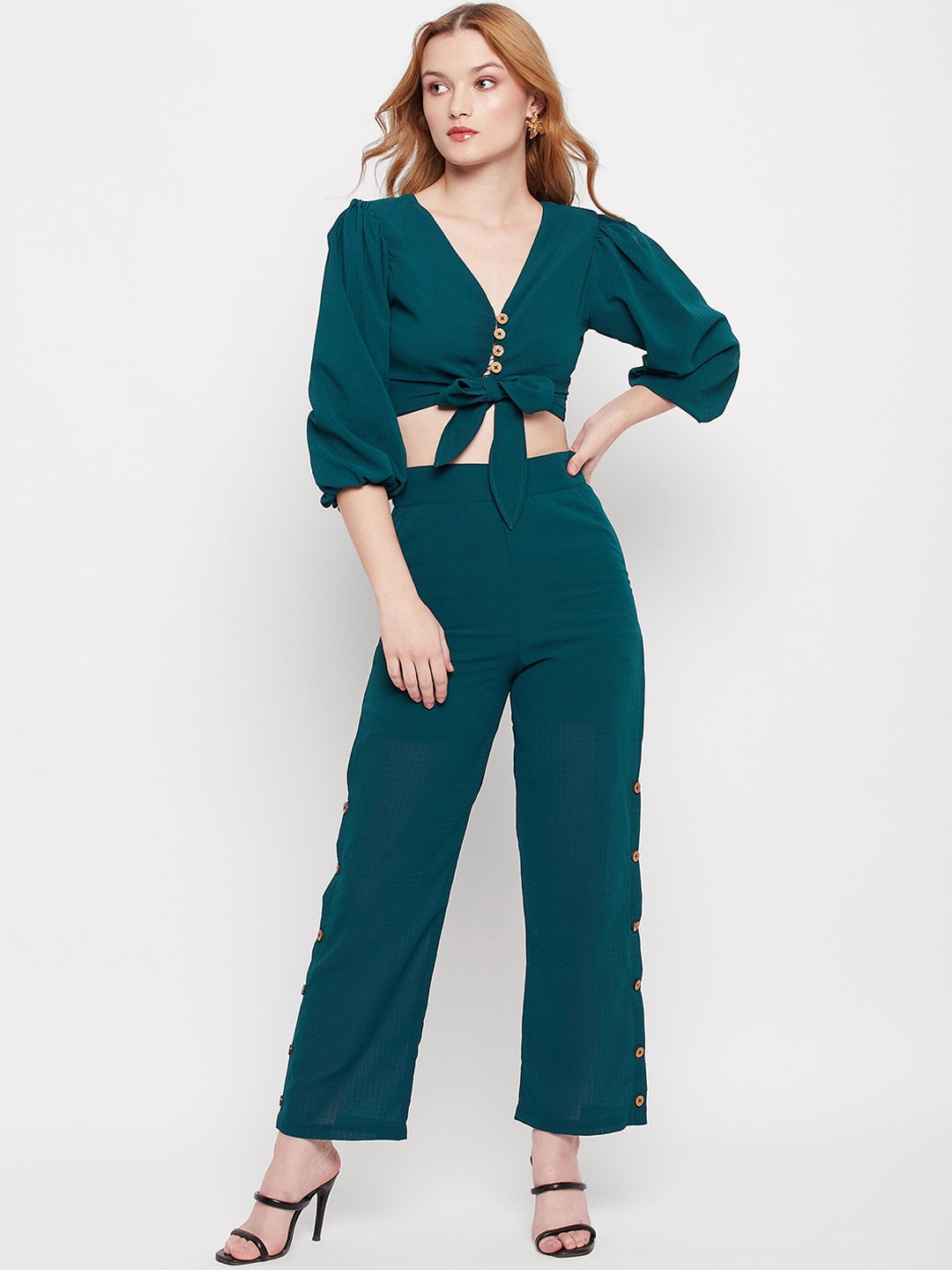 

DELAN V- Neck Shirt & Flared Trouser, Teal