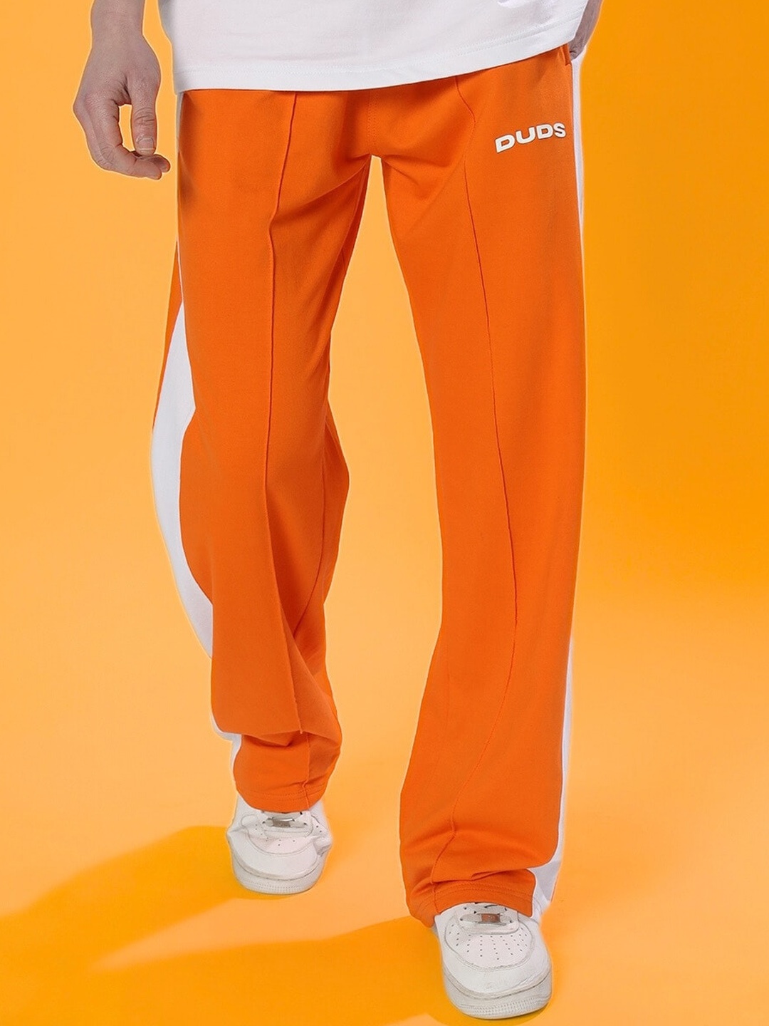 

WEARDUDS Men Striped Relaxed-Fit Mid Rise Track Pants, Orange