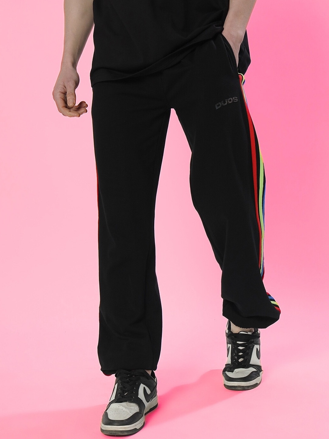 

WEARDUDS Men Relaxed -Fit Rainbow Colorful Strips Joggers, Black