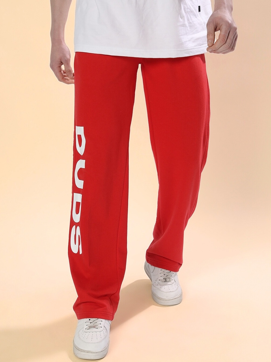 

WEARDUDS Men Typography Printed Relaxed-fit Track Pants, Red