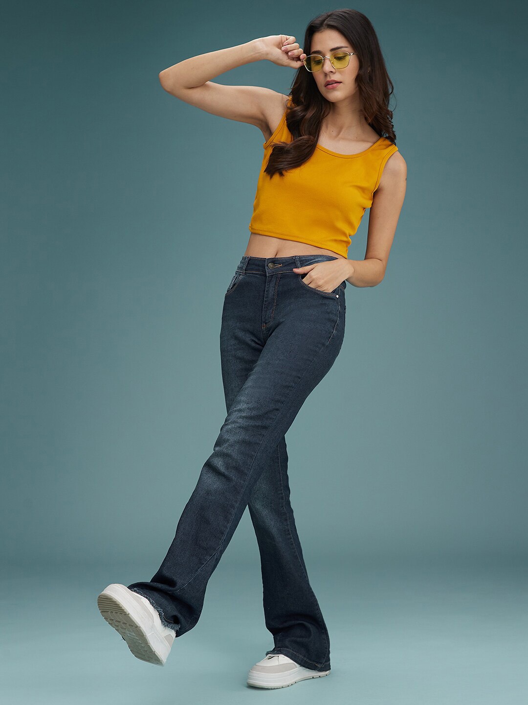 

DressBerry Yellow Round Neck Crop Top
