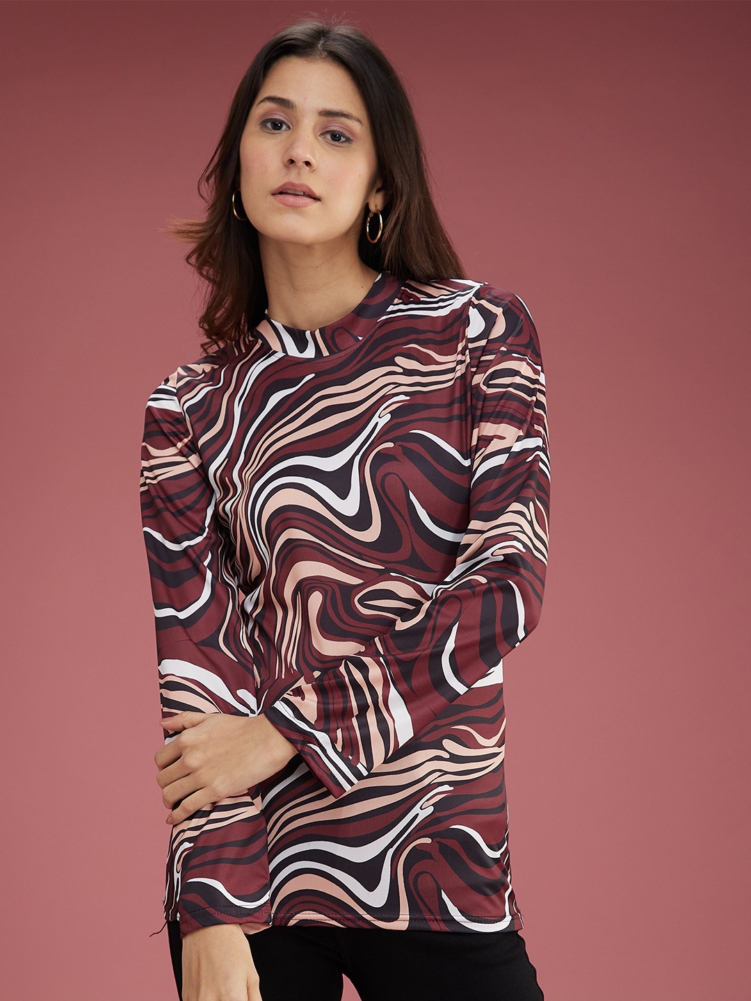 

DressBerry Brown Cowl Neck Bell Sleeve Crop Top
