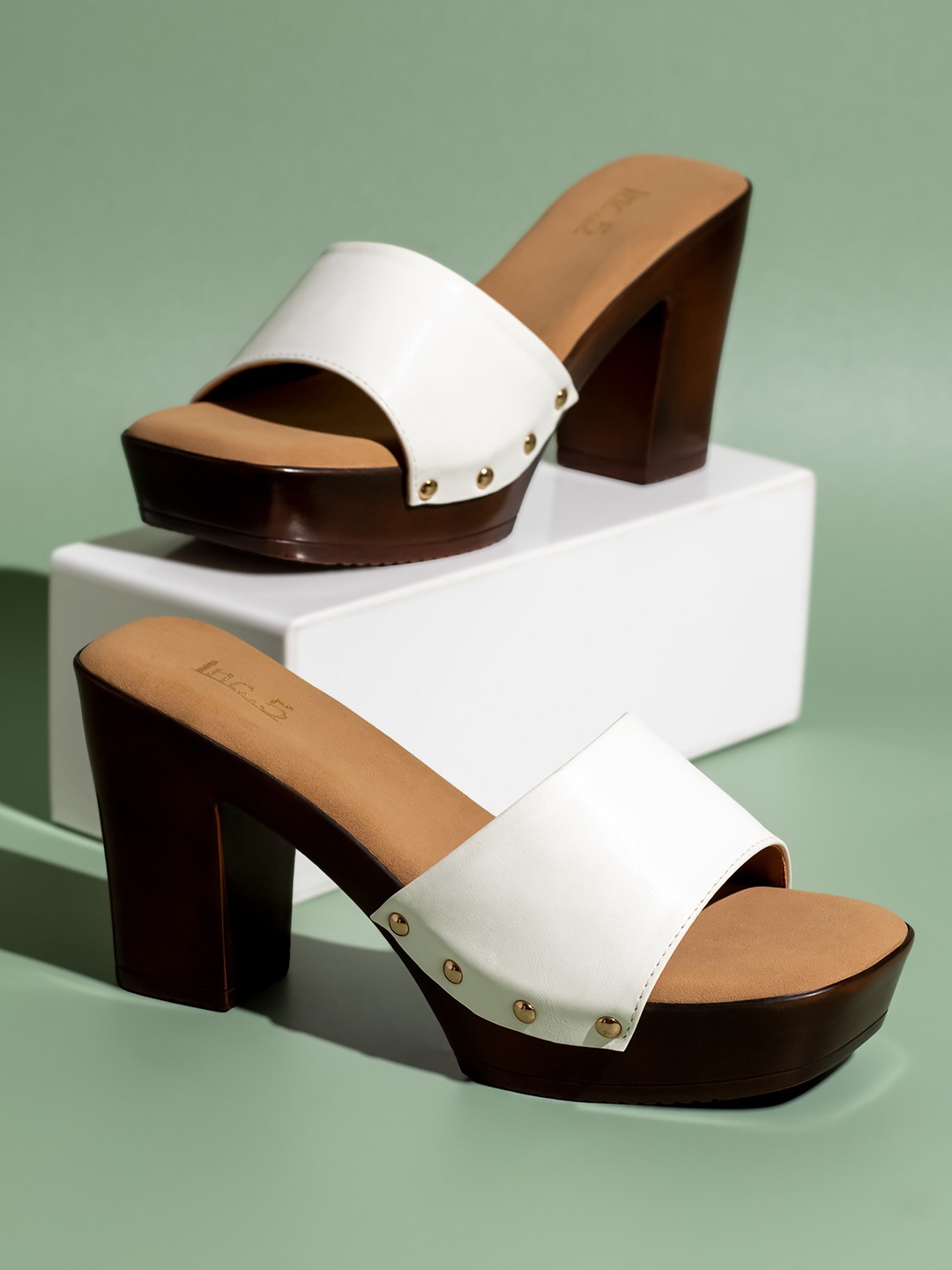 

Inc 5 Textured Open Toe Block Heels, White