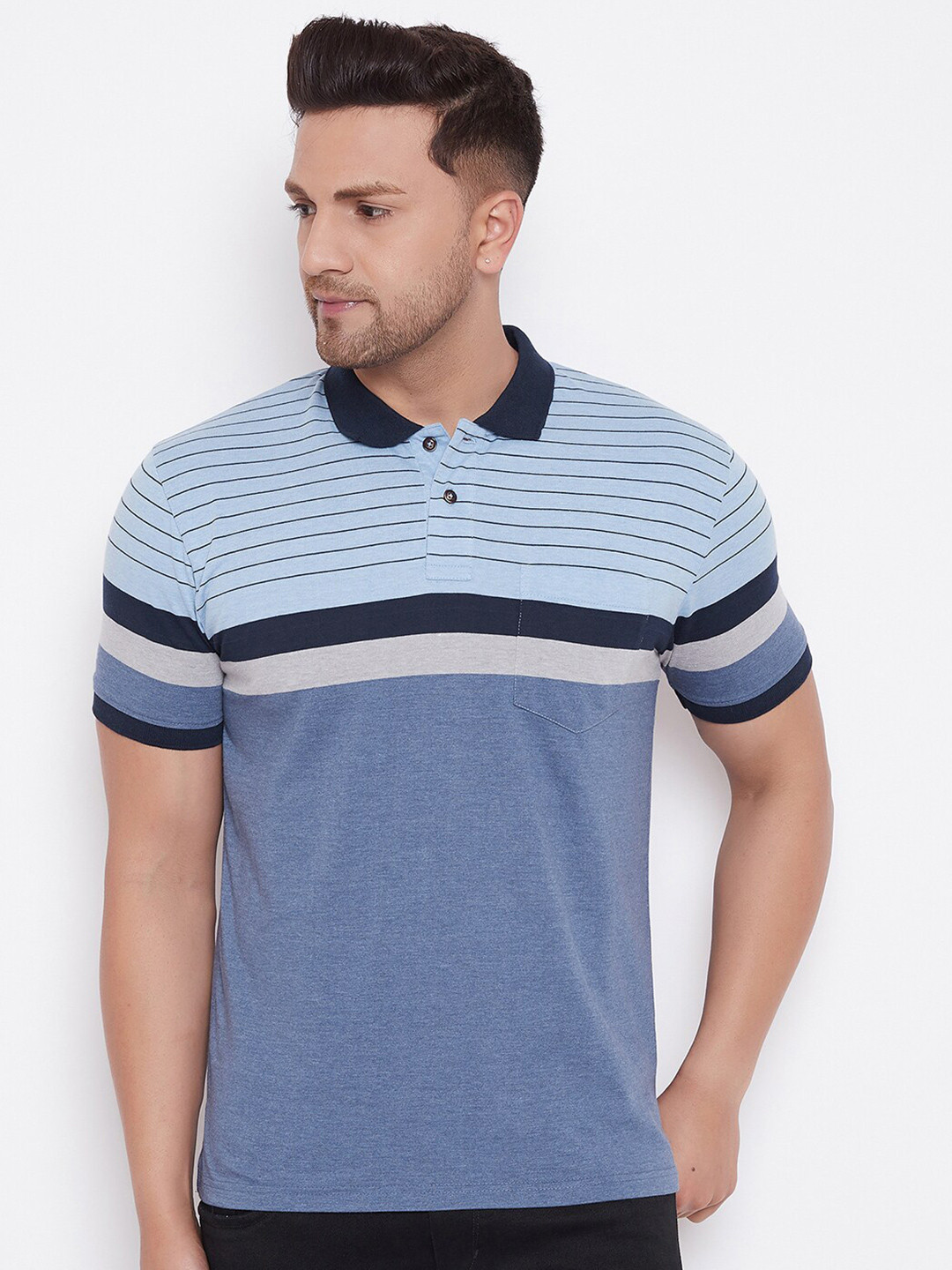 

HARBOR N BAY Striped Cotton Polo Collar T-shirt, Blue