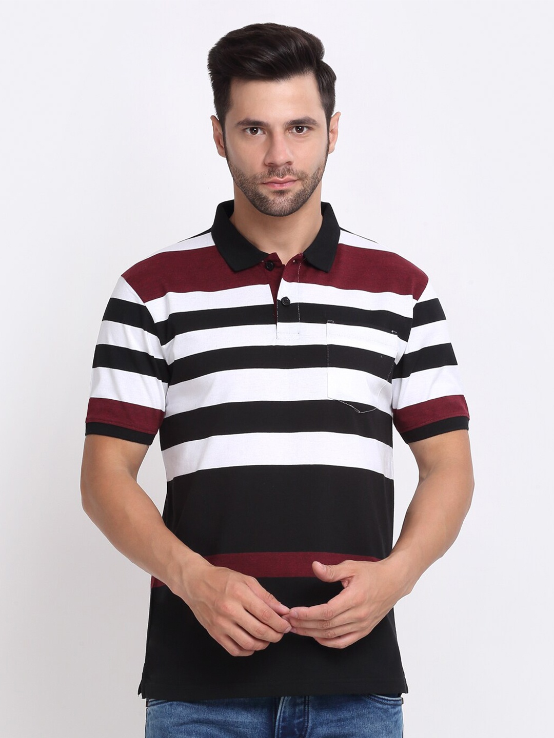 

HARBOR N BAY Striped Polo Collar Cotton T-shirt, Maroon