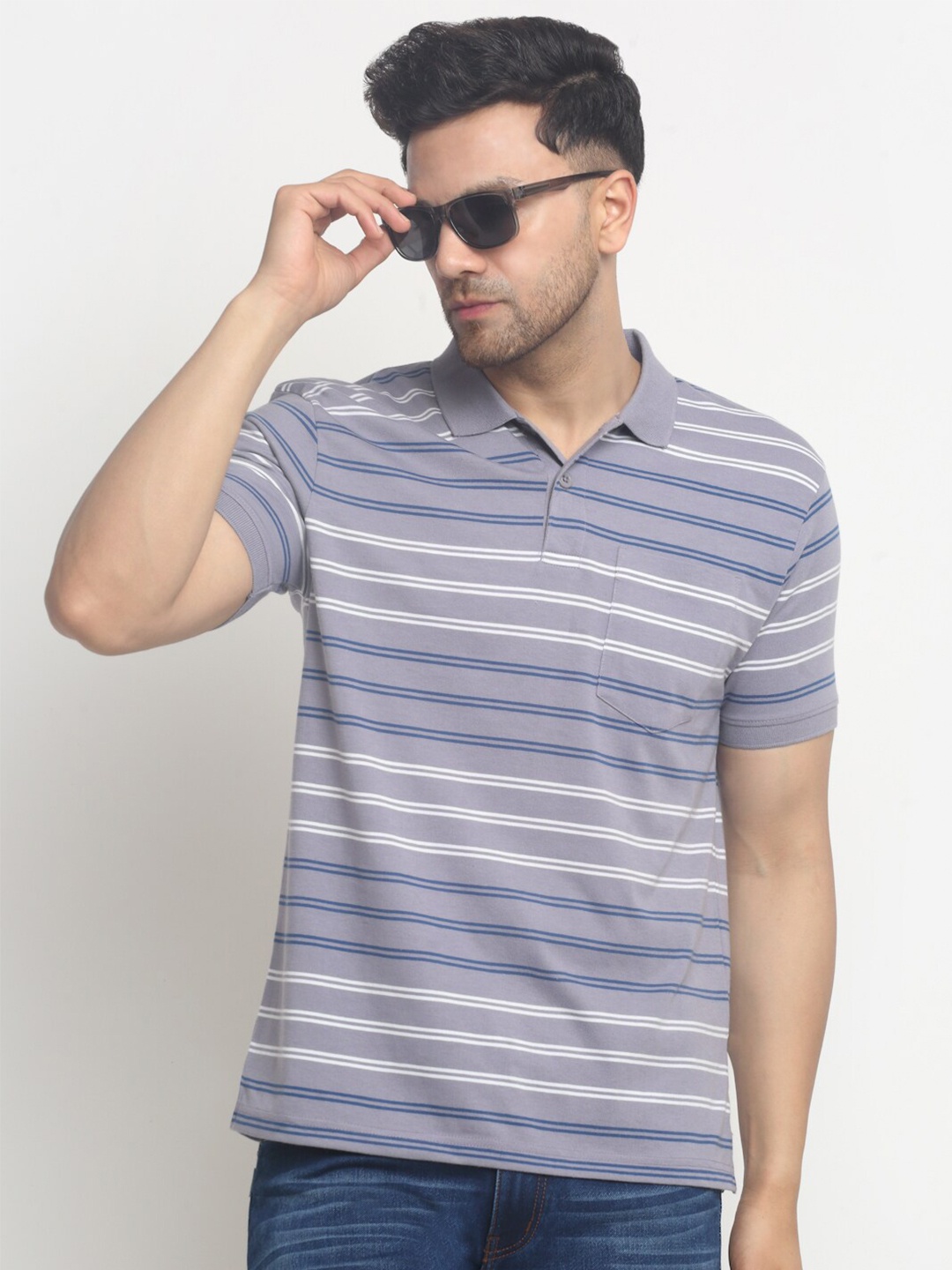 

HARBOR N BAY Striped Polo Collar Cotton T-shirt, Purple