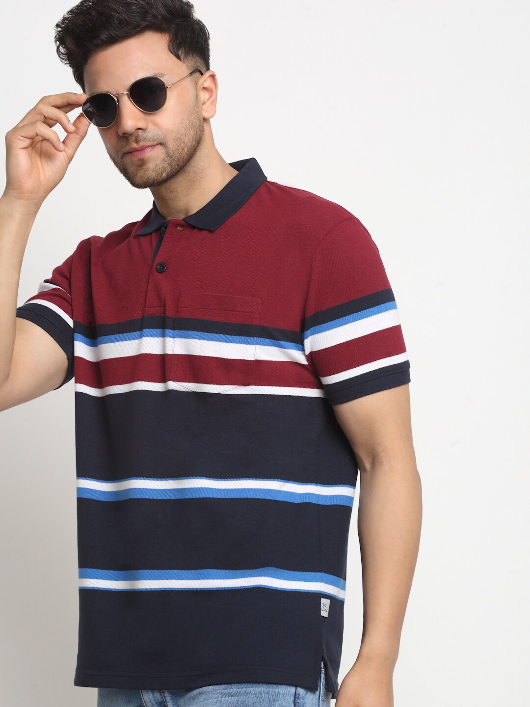 

HARBOR N BAY Striped Cotton Polo Collar T-shirt, Maroon