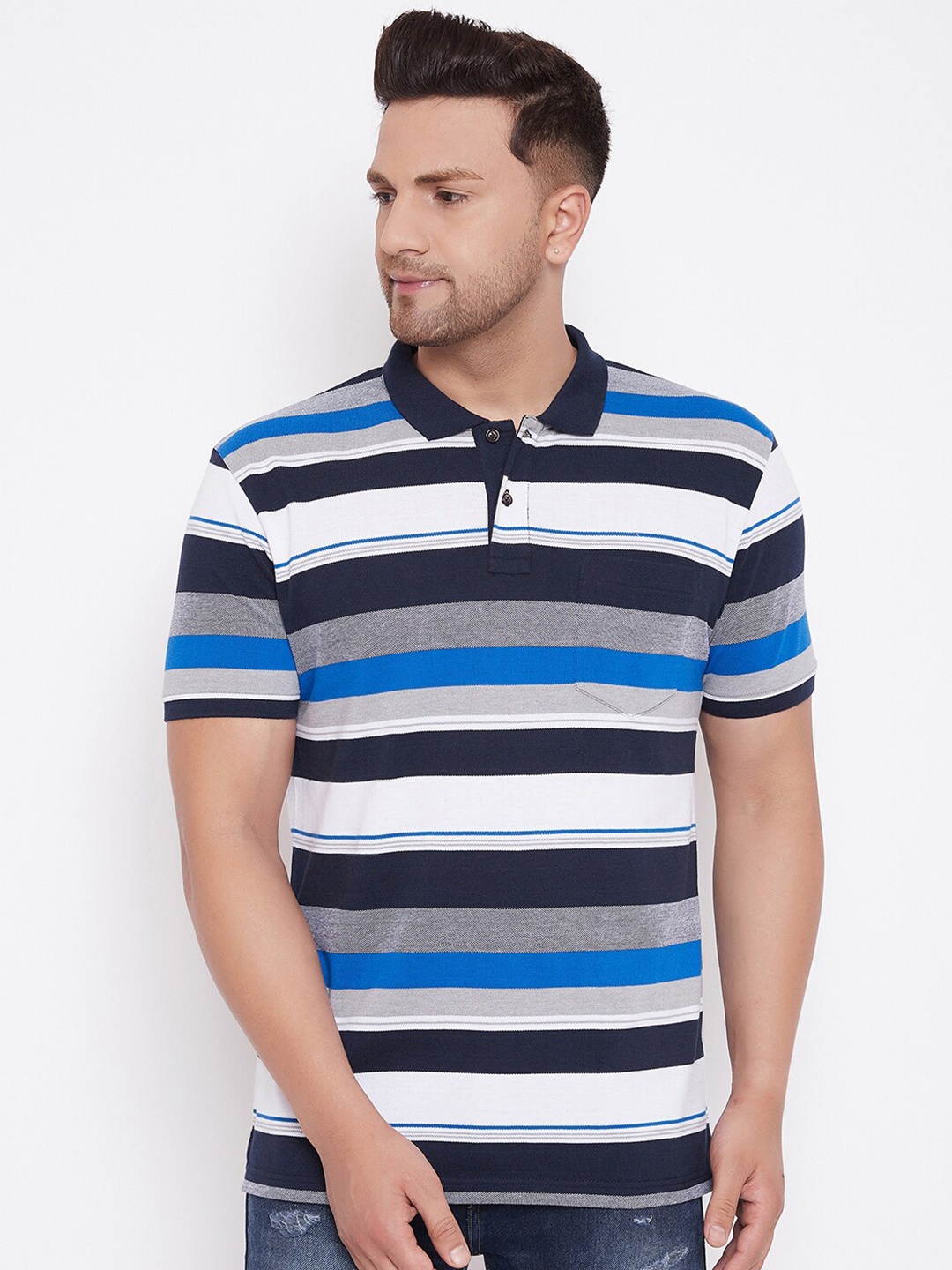 

HARBOR N BAY Striped Polo Collar Cotton T-shirt, Blue