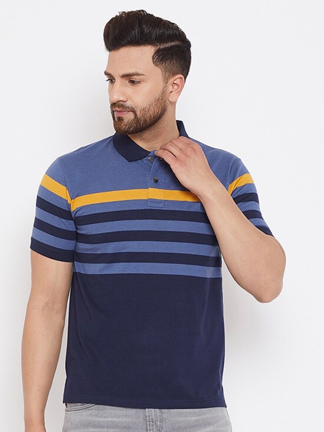 

HARBOR N BAY Striped Polo Collar Cotton T-shirt, Blue