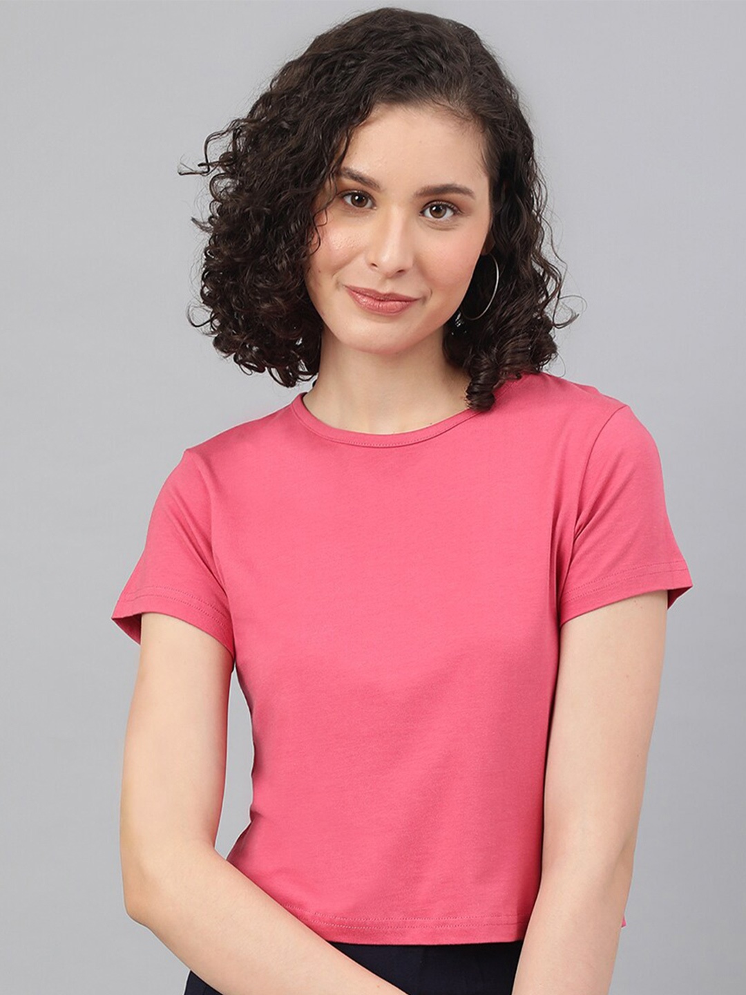 

BESIMPLE Cotton Round Neck Short Sleeves Regular Fit Casual Tshirt, Rose