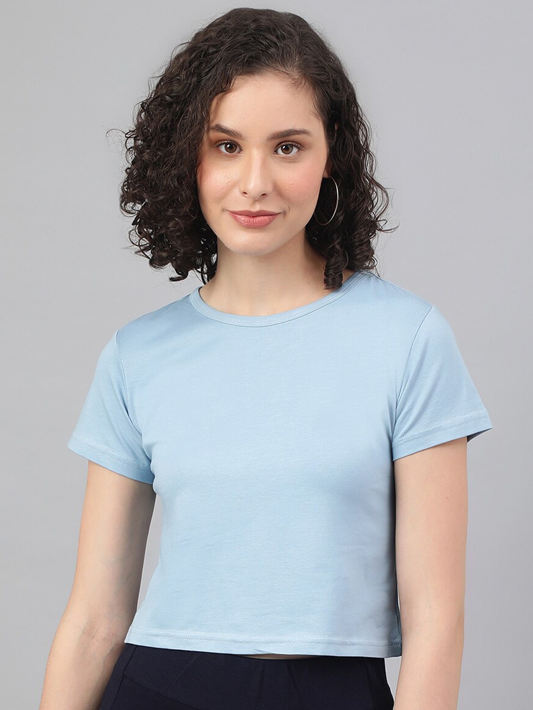 

BESIMPLE Round Neck Short Sleeves Cotton T-Shirt, Blue