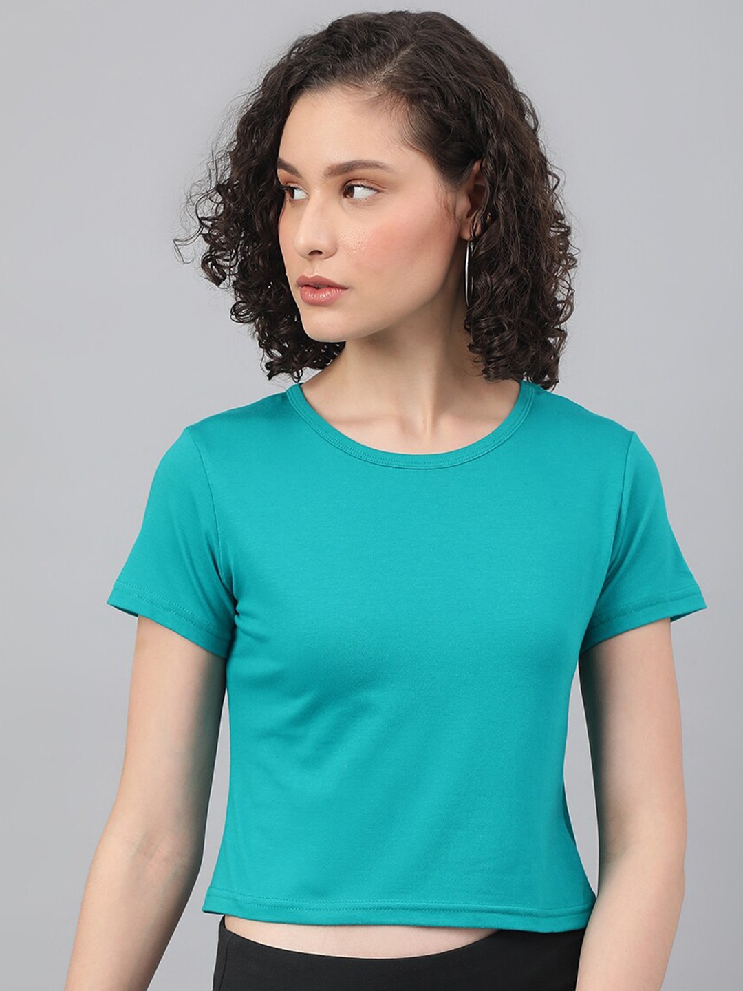 

BESIMPLE Round Neck Short Sleeves Cotton T-Shirt, Teal