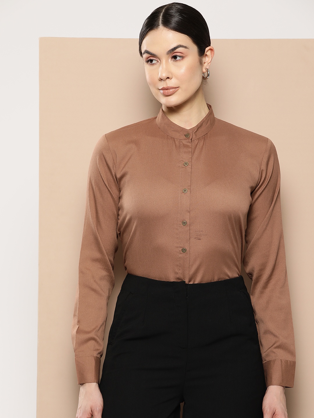 

Chemistry Women Textured Standard Opaque Formal Shirt, Brown