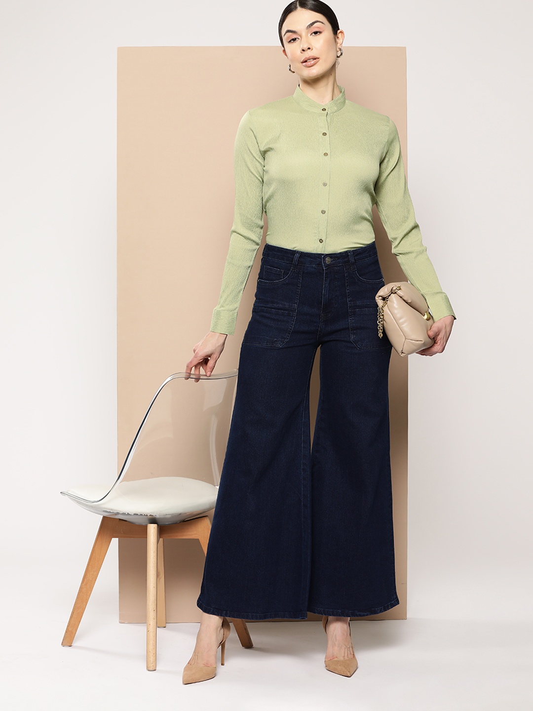 

Chemistry Women Textured Standard Opaque Formal Shirt, Sea green