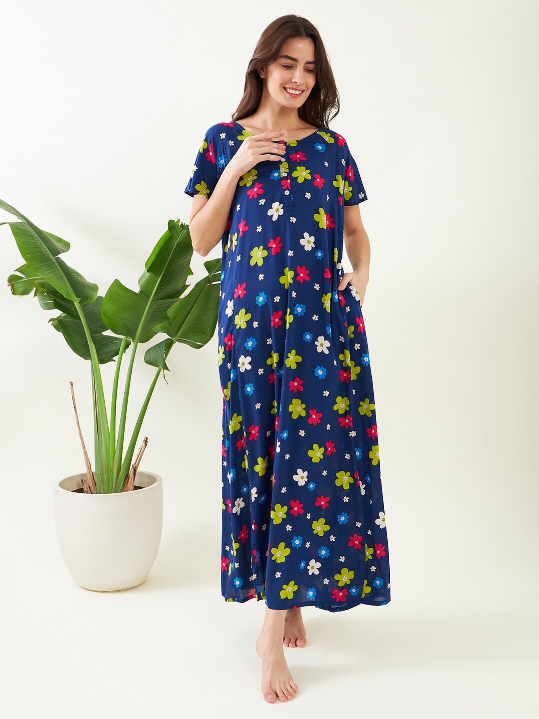 

The Kaftan Company Floral Printed Maxi Nightdress, Blue