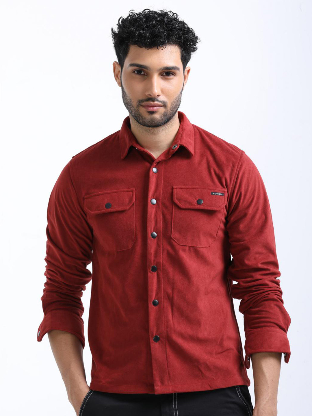 

FLY 69 Spread Collar Premium Slim Fit Casual Cotton Shirt, Red