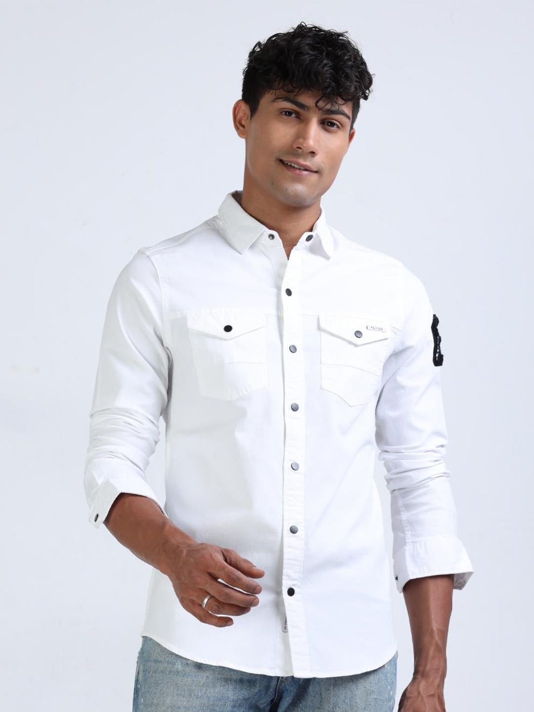 

FLY 69 Premium Slim Fit Spread Collar Casual Shirt, White