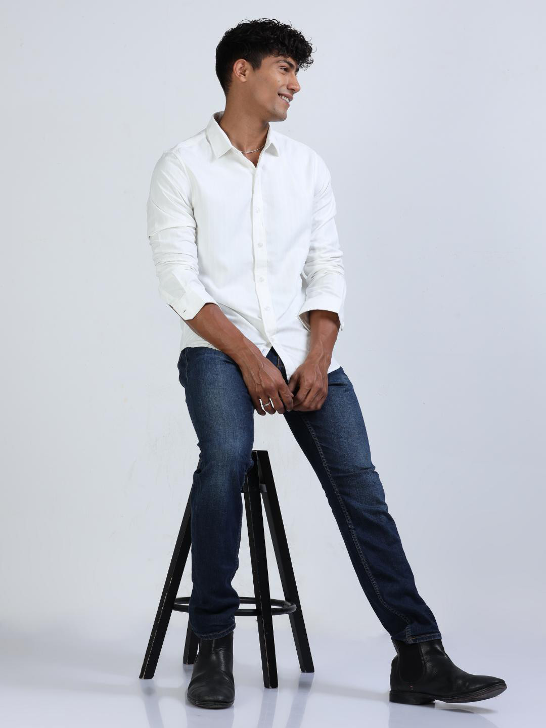 

FLY 69 Premium Slim Fit Vertical Striped Casual Shirt, White