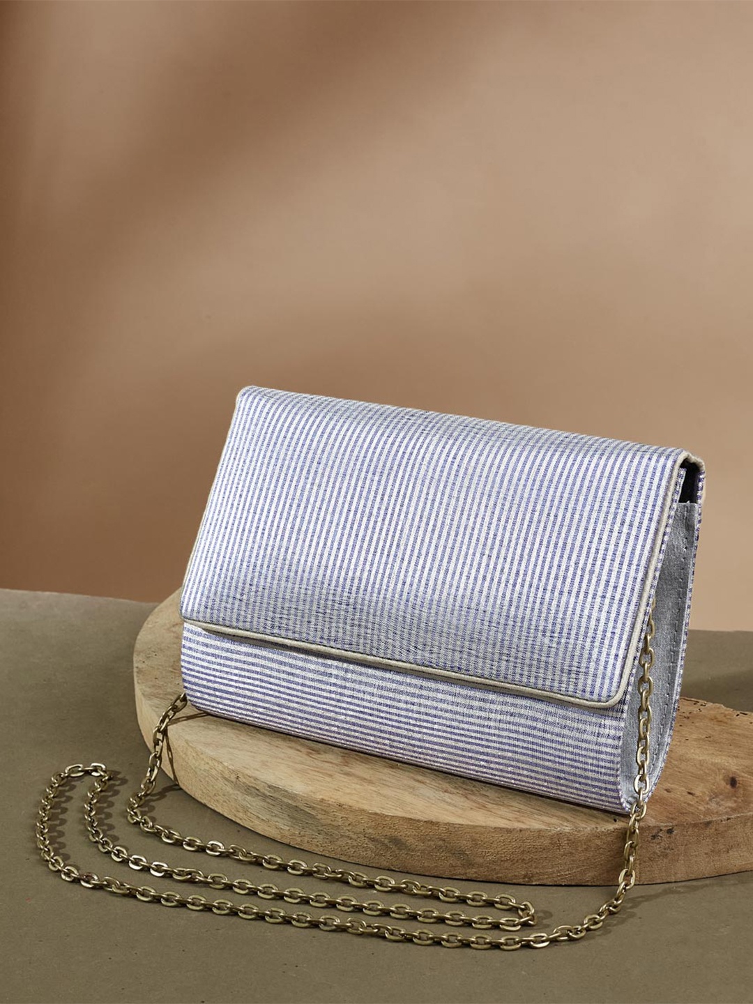 

Fabindia Striped Cotton Silk Purse Clutch, Grey