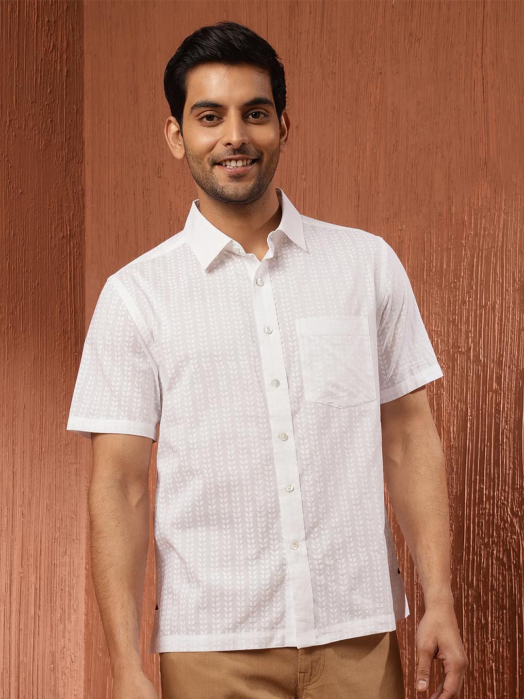 

Fabindia Ethnic Motifs Block Printed Cotton Casual Shirt, White