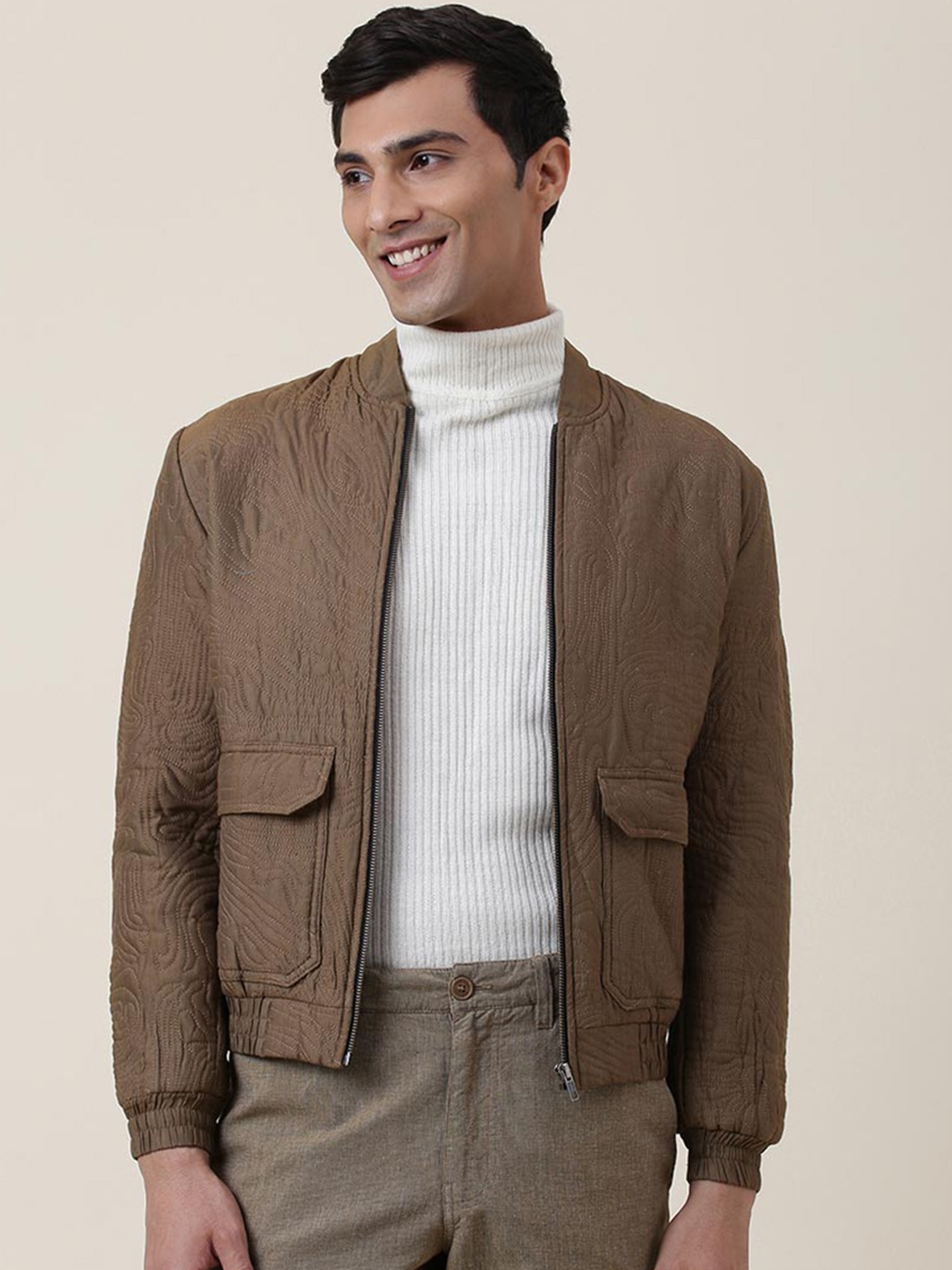 

Fabindia Self Design Bomber Jacket, Olive