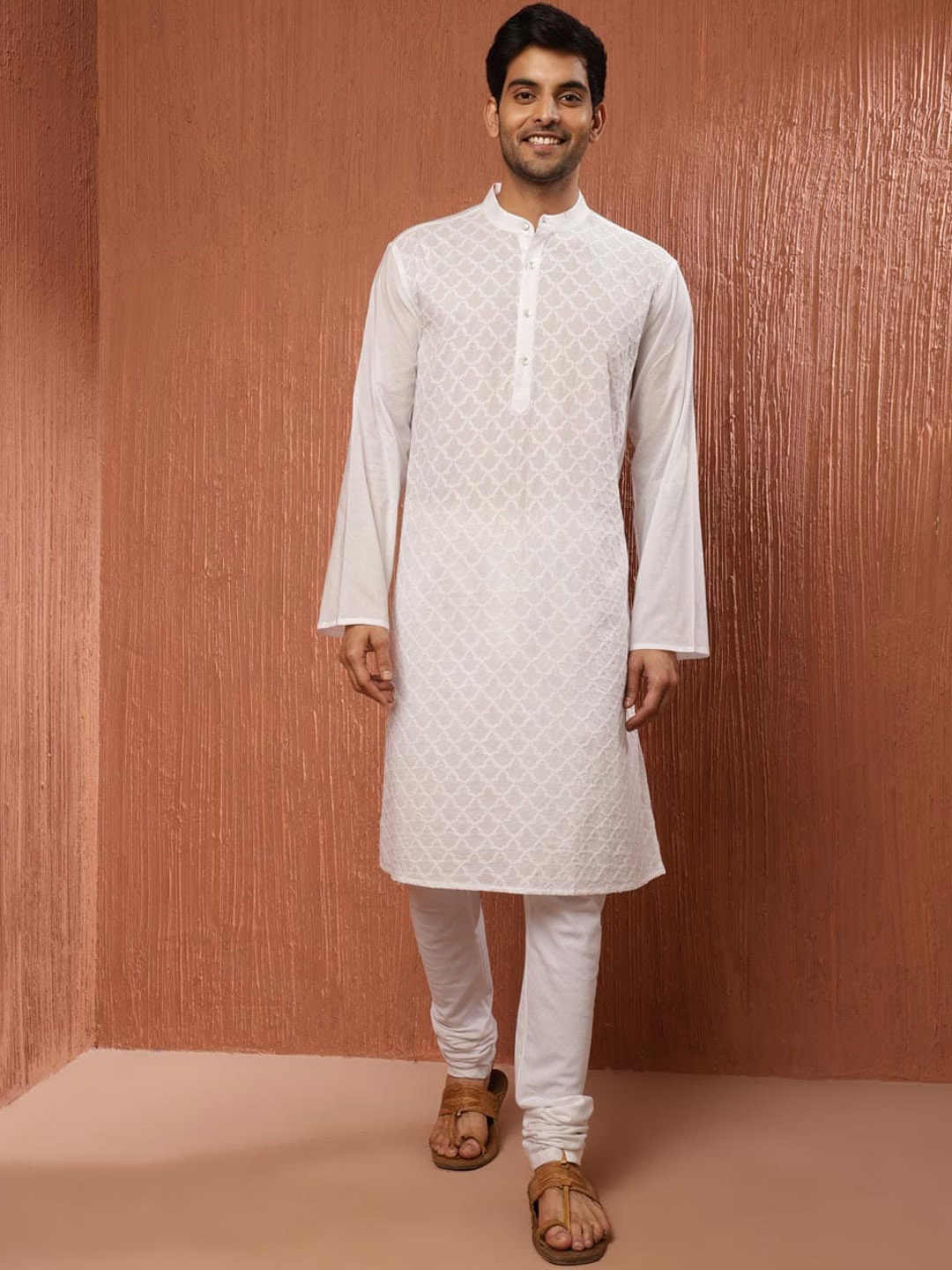 

Fabindia Ethnic Motifs Chikankari Embroidered Straight Kurta, White