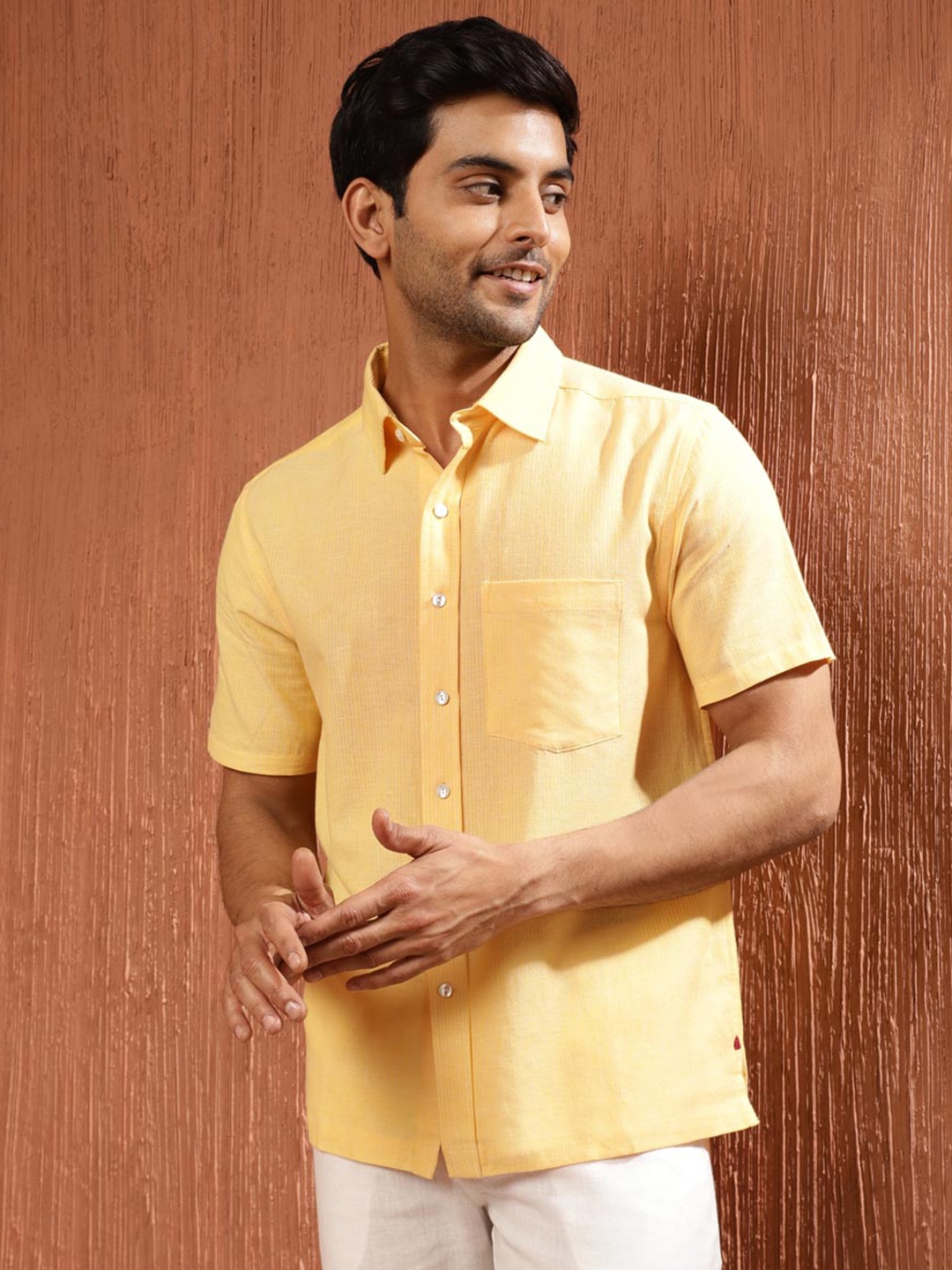 

Fabindia Striped Spread Collar Cotton Casual Shirt, Yellow