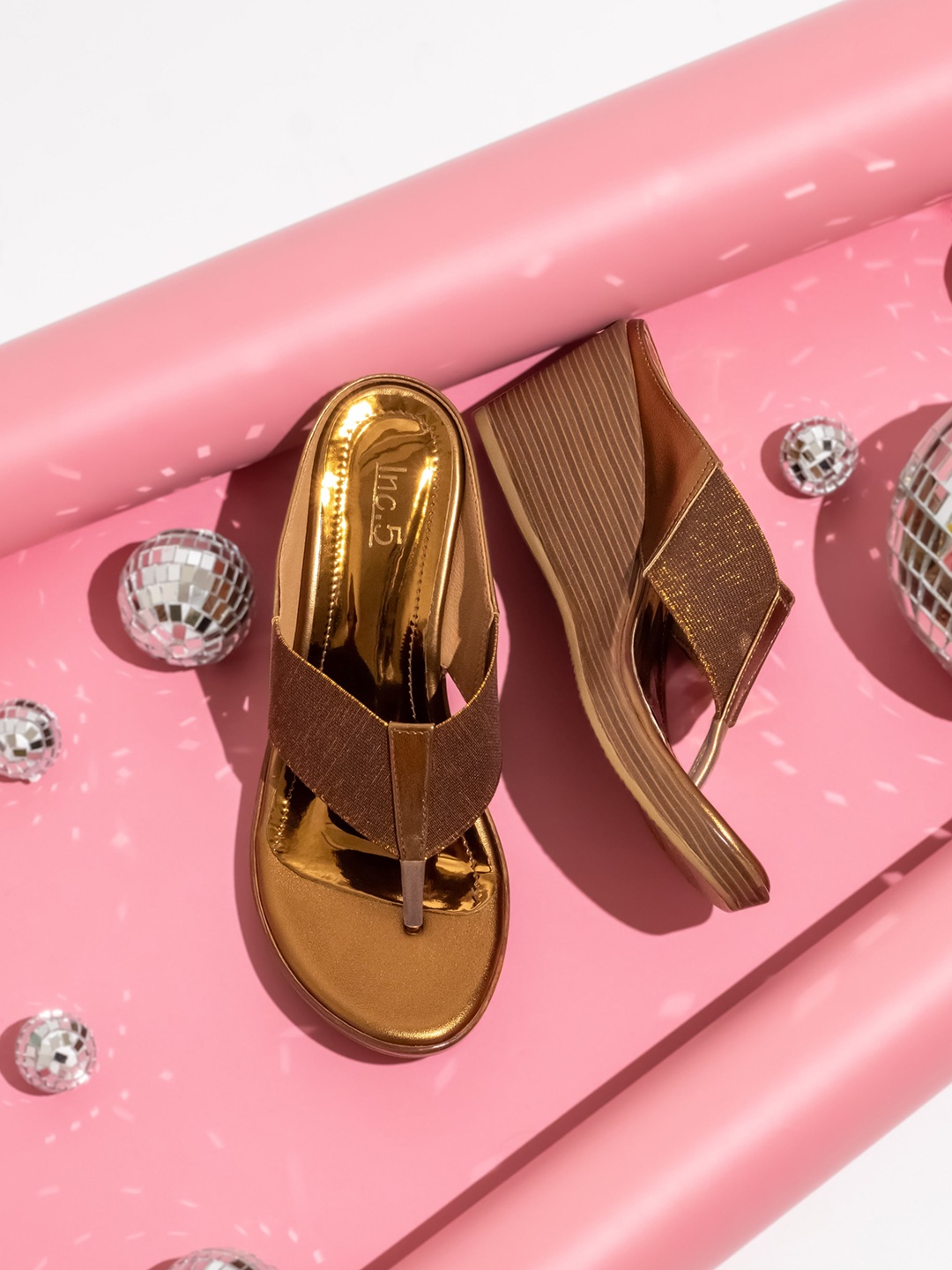 

Inc 5 Embellished Open Toe Wedge Heels, Gold