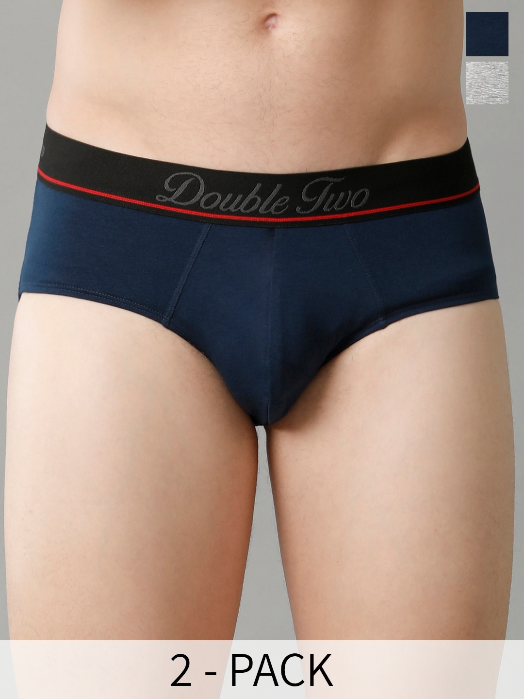 

Double Two Pack Of 2 Mid Rise Basic Briefs DTMBR0009-2-S, Grey