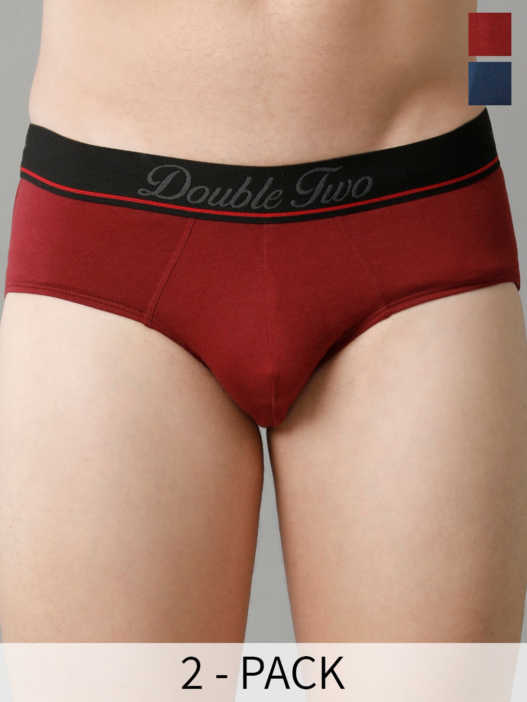 

Double Two Pack Of 2 Basic Briefs DTMBR0011-2-S, Maroon