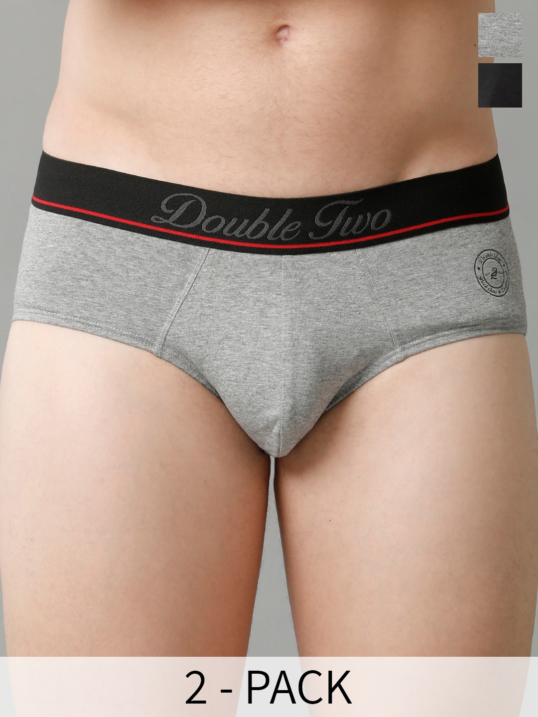 

Double Two Pack Of 2 Mid-Rise Basic Briefs DTMBR0007-2-S, Black