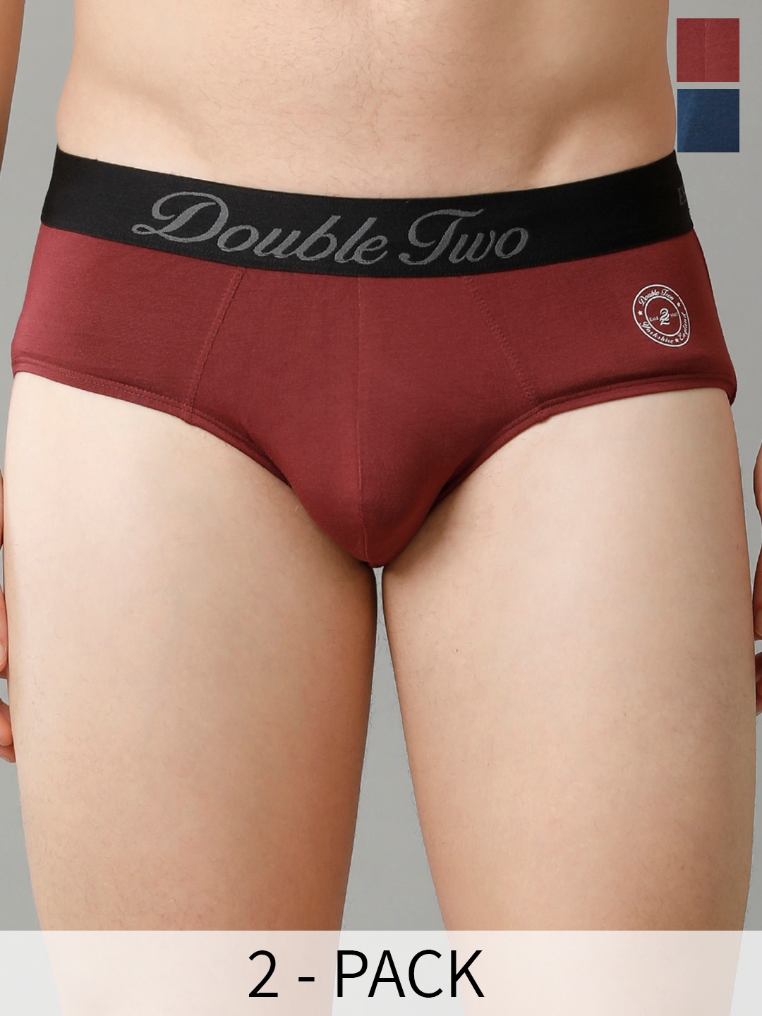 

Double Two Pack of 2 Basic Briefs DTMBR0008-2-S, Maroon