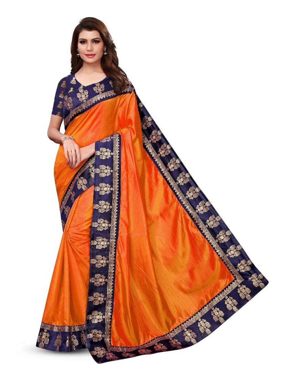 

KALINI Zari Kanjeevaram Saree, Orange