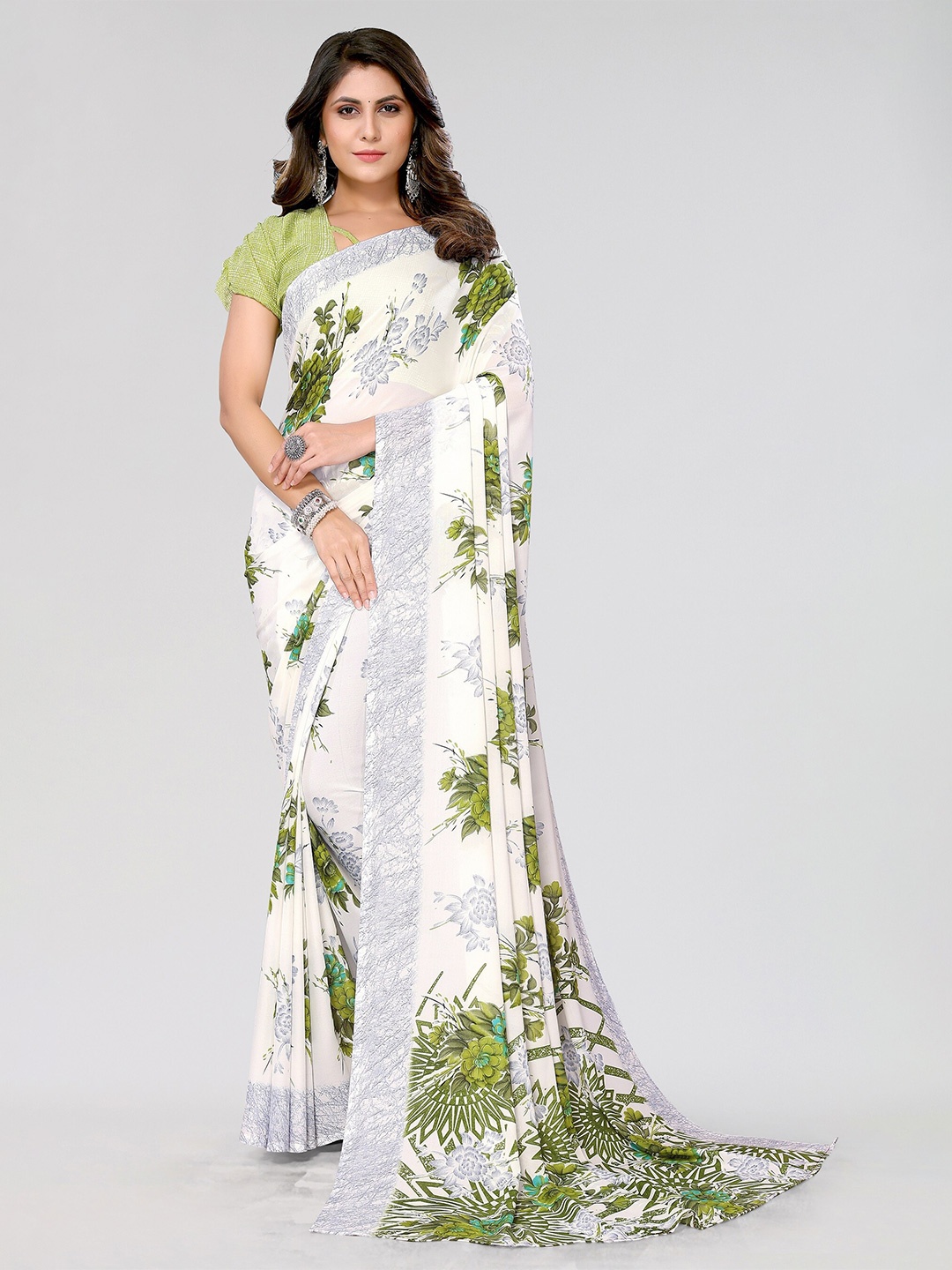 

KALINI Ethnic Motifs Printed Saree, Green