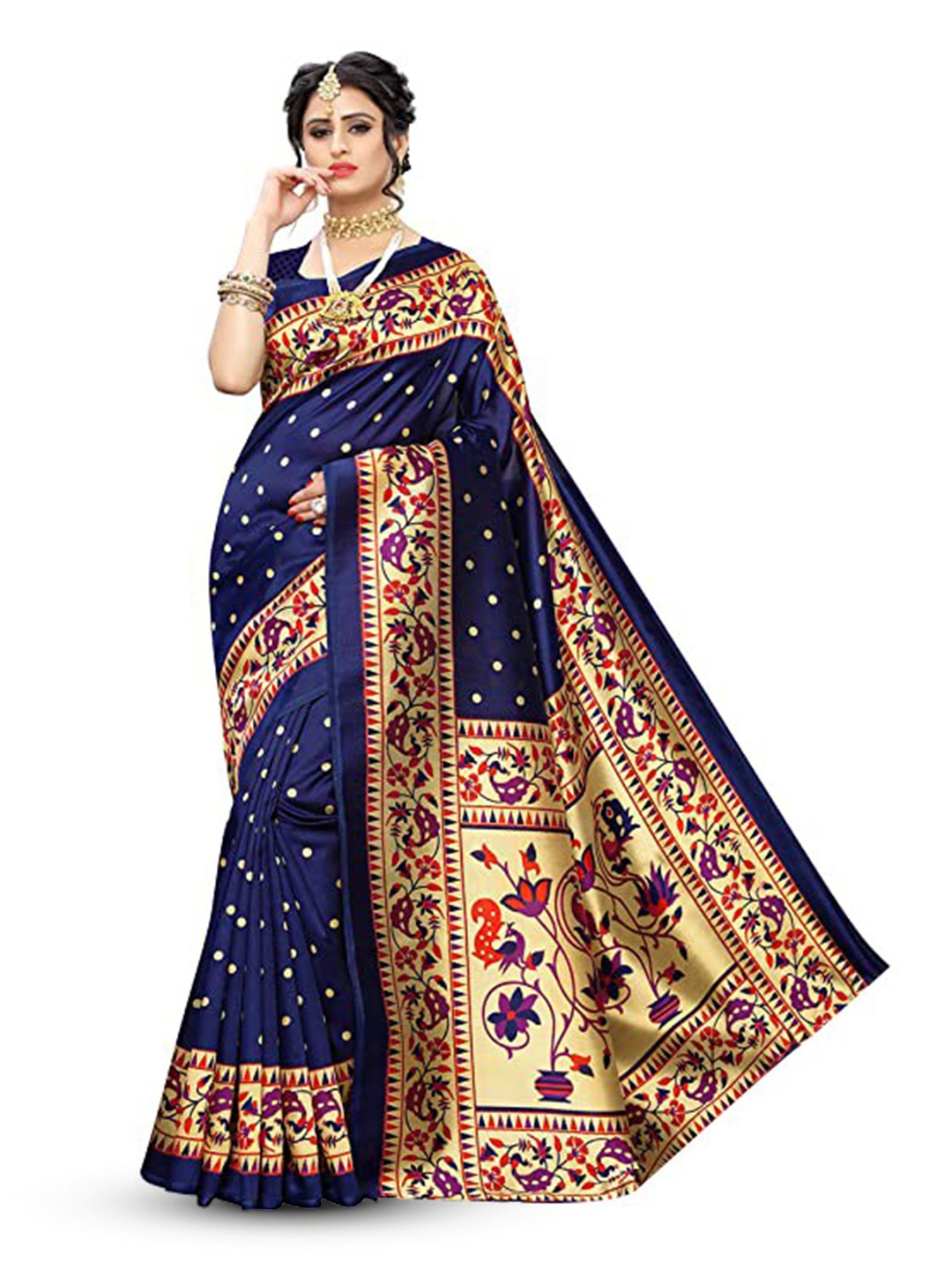 

KALINI Woven Design Zari Kanjeevaram Saree, Navy blue