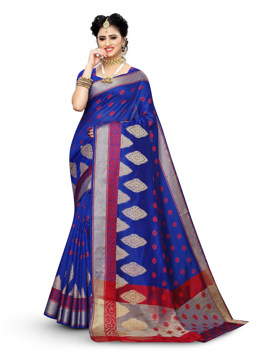 

KALINI Woven Design Zari Kanjeevaram Saree, Blue