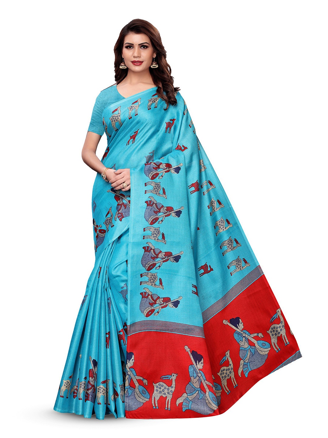 

KALINI Blue Ethnic Motifs Printed Saree, Teal