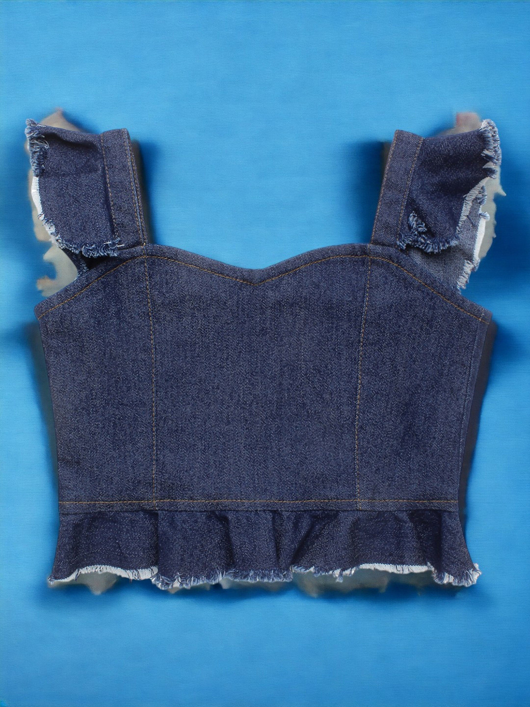 

Superminis Girls Distressed Denim Crop Top, Navy blue