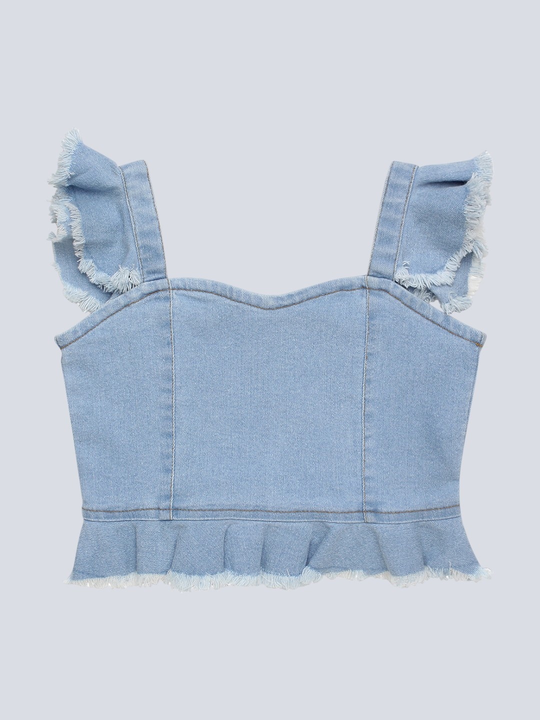 

Superminis Girls Distressed Denim Crop Top, Blue