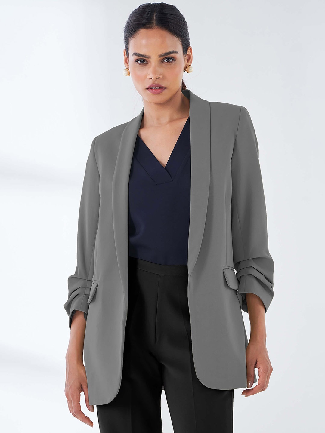 

SALT ATTIRE Tailored-Fit Front Open Blazer, Grey