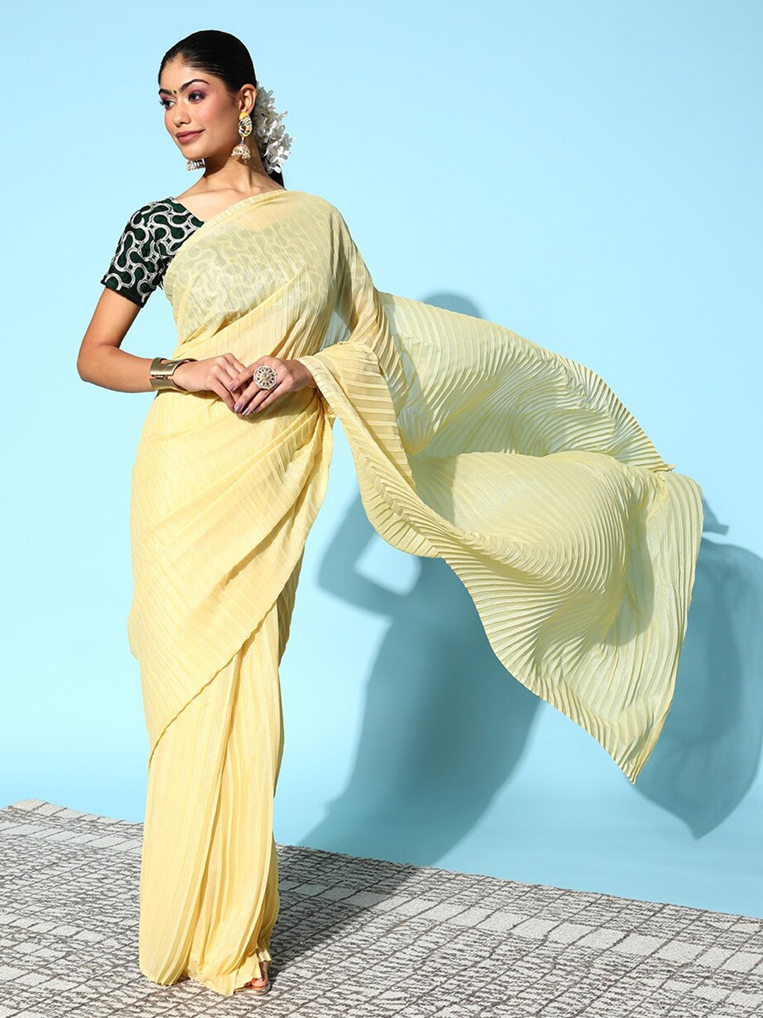 

Shaily Yellow Pleated Saree