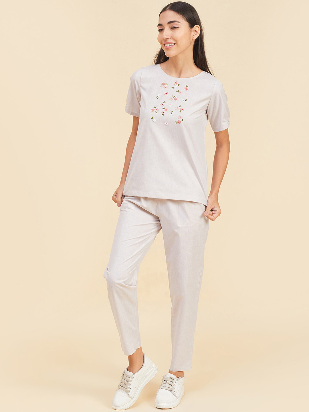 

Sweet Dreams Embroidered Top & Flared Trouser, Beige