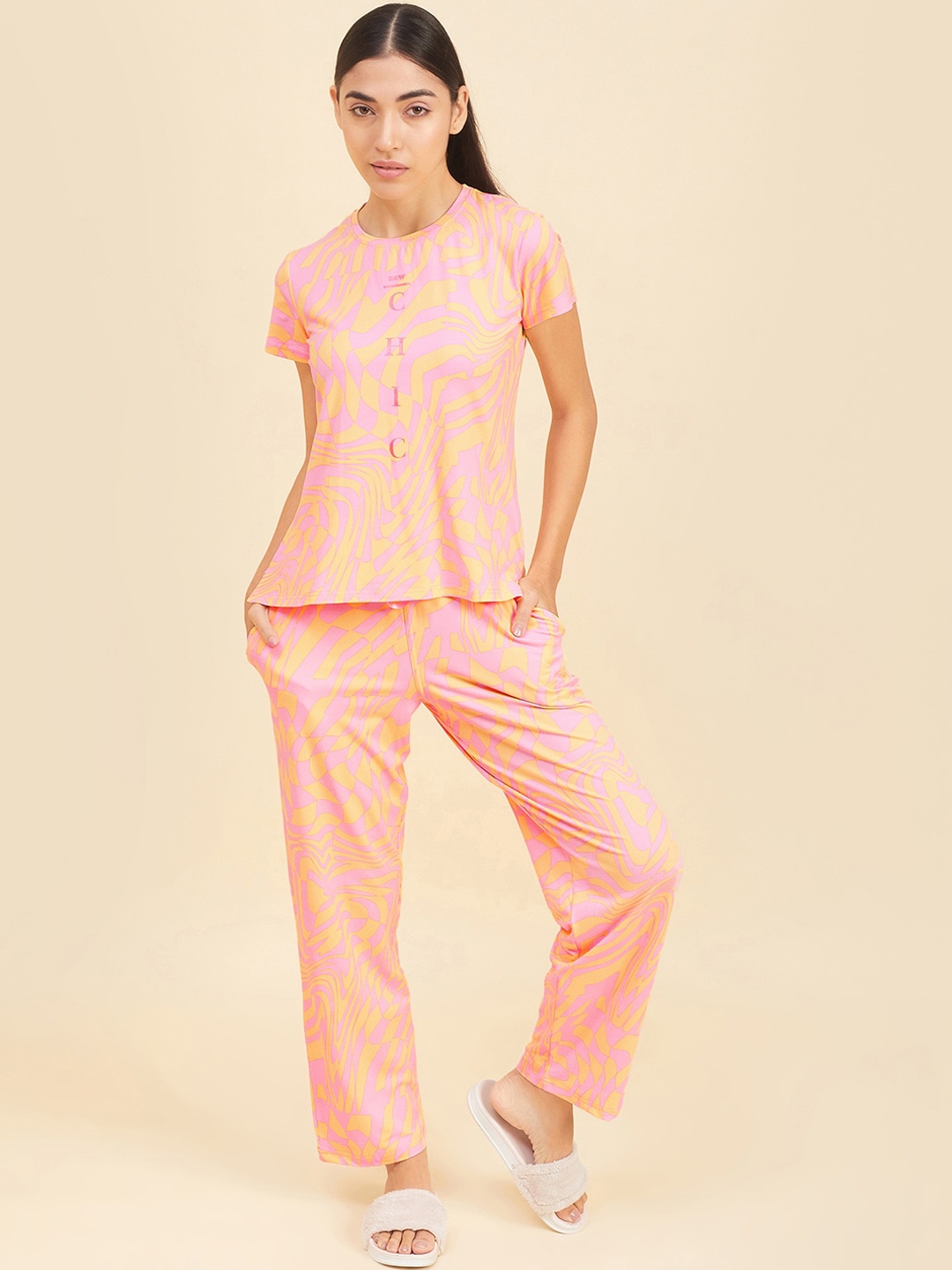 

Sweet Dreams Pink Abstract Printed Night suit