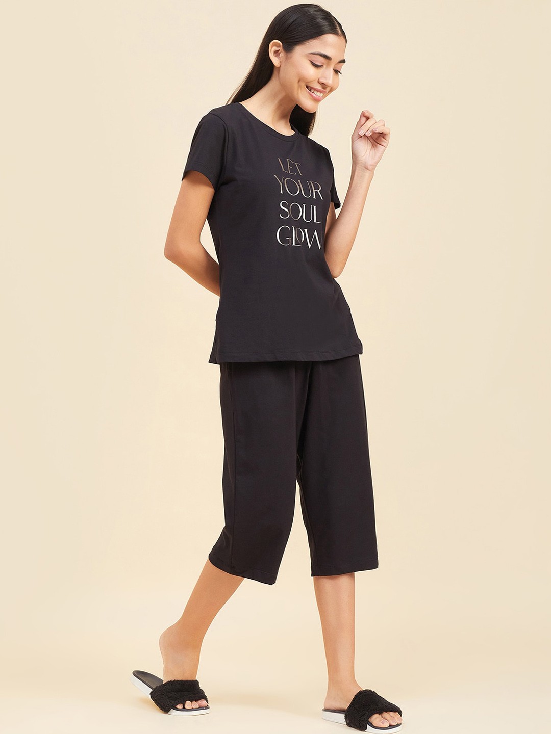 

Sweet Dreams Black Typography Printed Pure Cotton Night suit