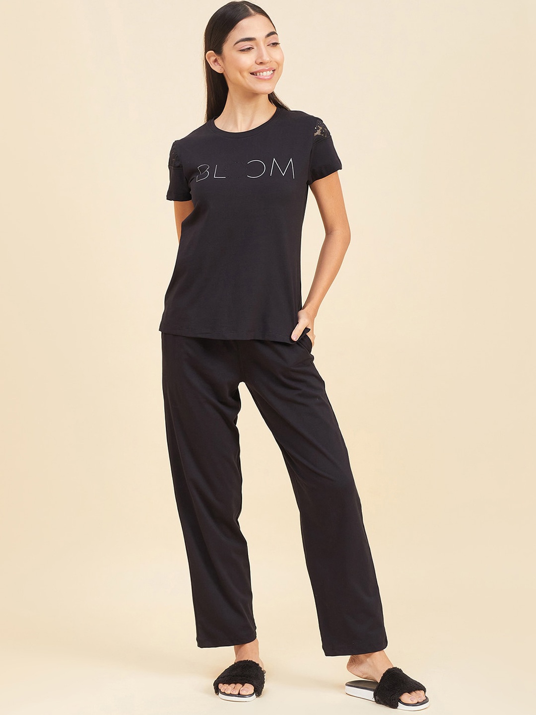 

Sweet Dreams Black Typography Printed Pure Cotton Night suit