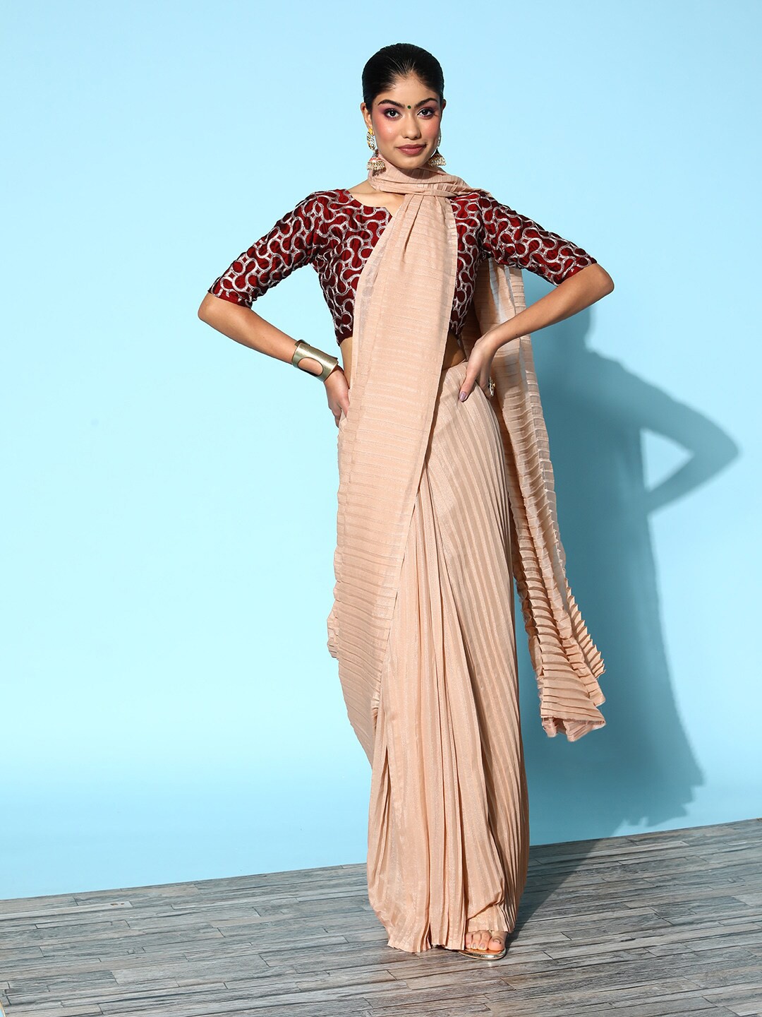 

KALINI Pleated Saree, Brown